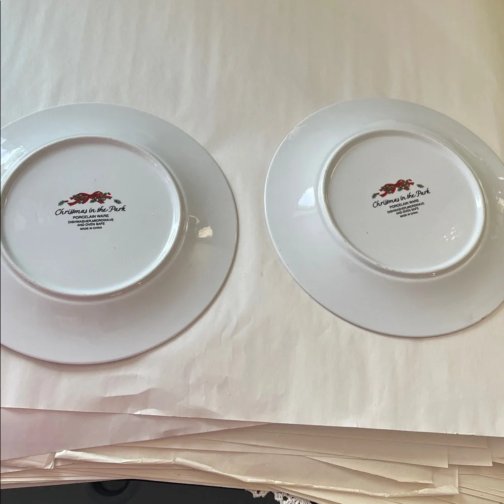 China “Christmas In The Park” Porcelain Ware 11.5 ” Rimmed Dinner Plates – Set 2